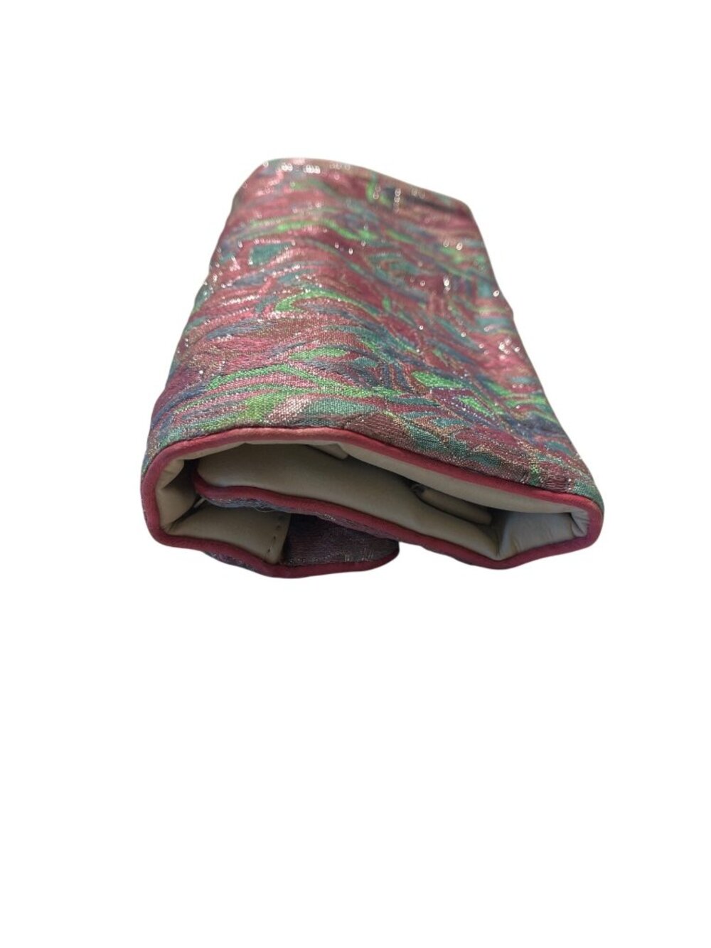 Vintage Jewelry Roll With Multicolor Metallic Print & Cream